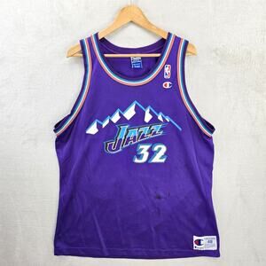 Vintage Champion Utah Jazz Karl Malone #32 Jersey Size 48 Purple Mountain Large